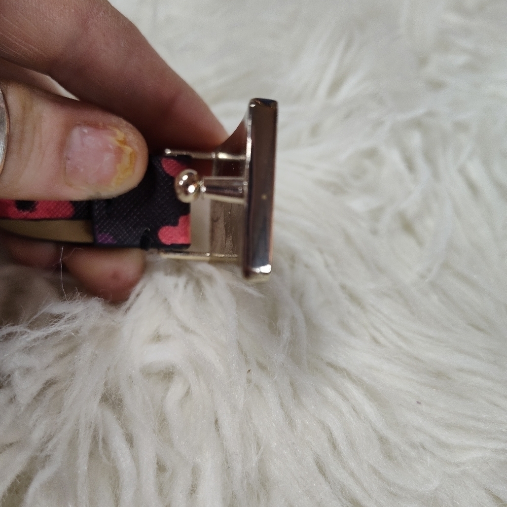 Kate Spade Lori Belt Black Red Floral Leather 37 Inch - Picture 5 of 10